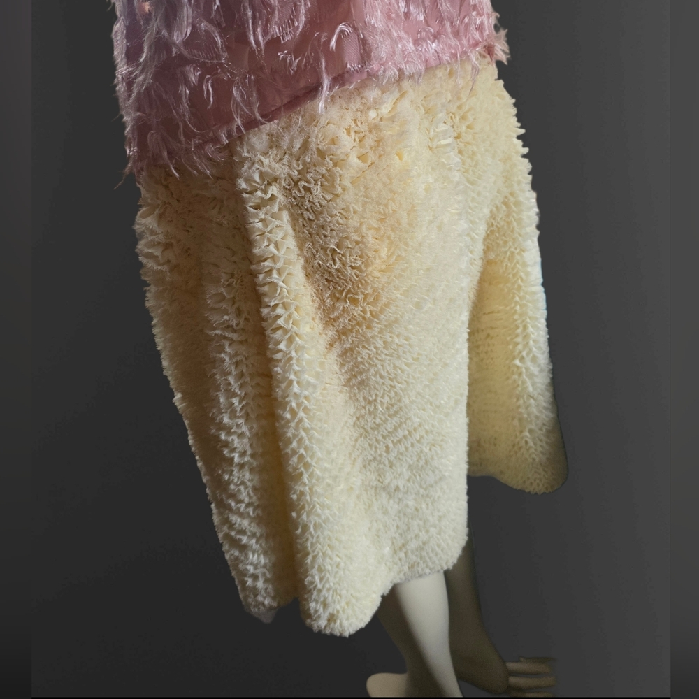 H&M Cream Textured Fringe Midi Skirt Elastic Waist Size 10 Coquette Balletcore - Picture 4 of 7